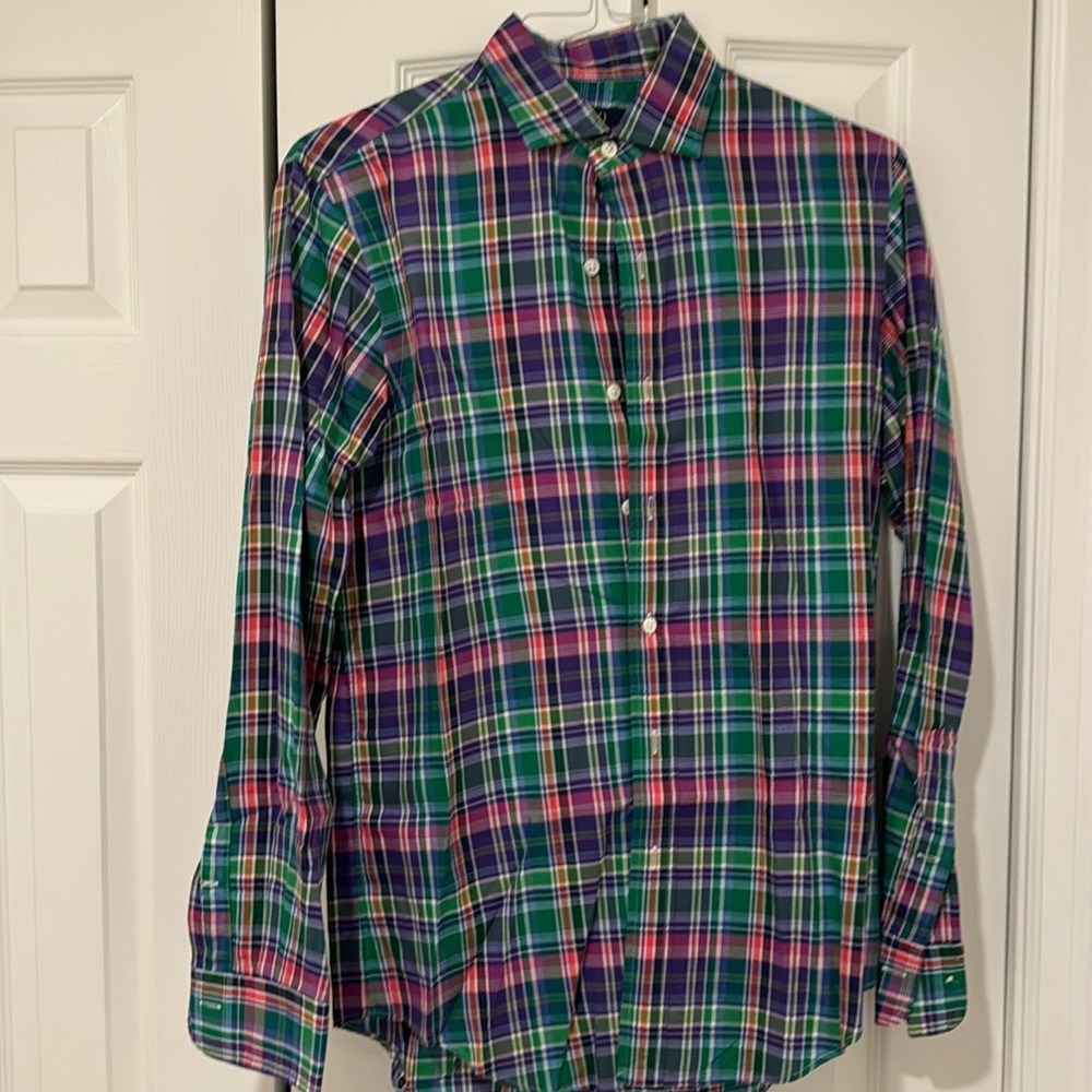 Polo Ralph Lauren men’s dress shirt, green plaid, S